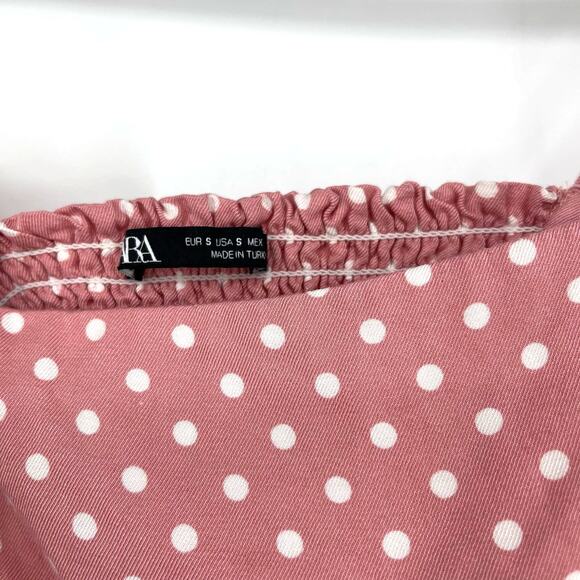 Zara Pink Polka Dot Crop Top Small Strappy Smocked Tube Top - Picture 3 of 5